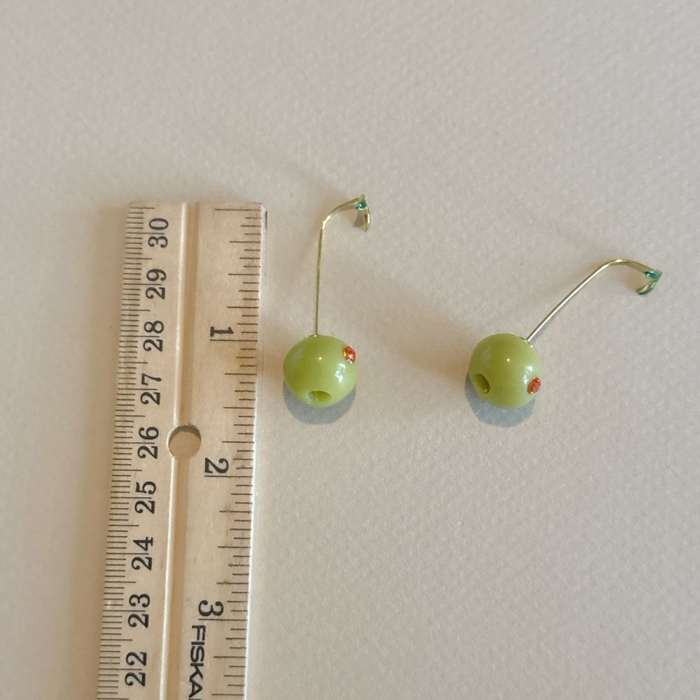 Olive Green Drop Earrings with Gold Accents S858 - Picture 5 of 6